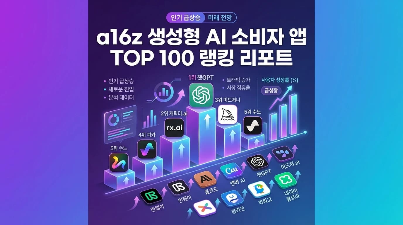 a16z 생성형 AI 소비자 앱 Top 100: ChatGPT 9억 사용자, Claude 유료 구독 200% 성장